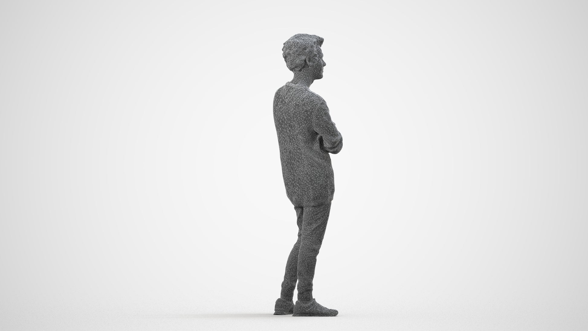 photogrammetry 3D man casual standing, realistic human model archviz FBX, wireframe side view