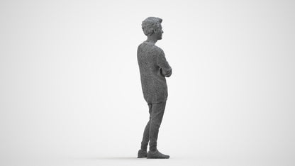 photogrammetry 3D man casual standing, realistic human model archviz FBX, wireframe side view