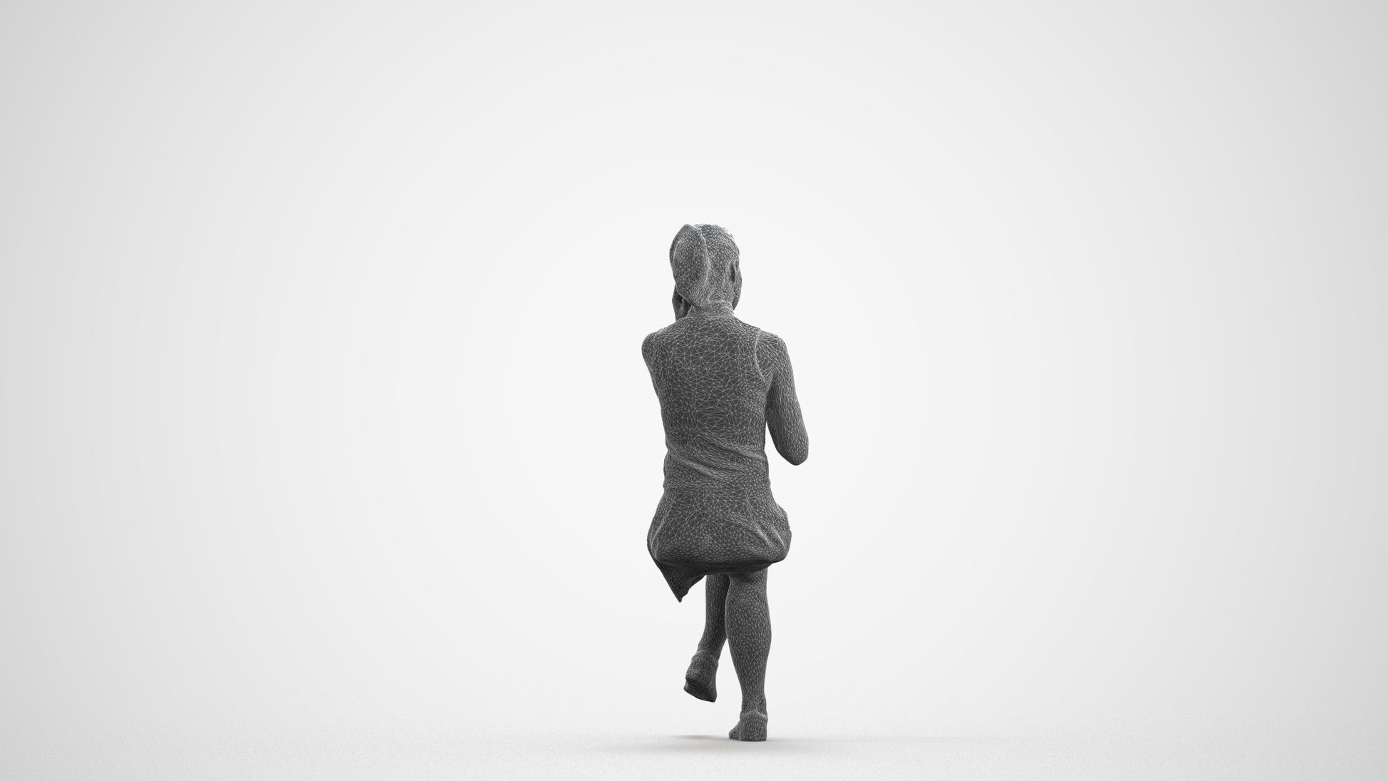 realistic 3D people woman sitting, render-ready for V-Ray and Corona, FBX OBJ, wireframe front view