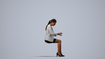 3D human model woman business, photogrammetry scanned person for archviz, side view render
