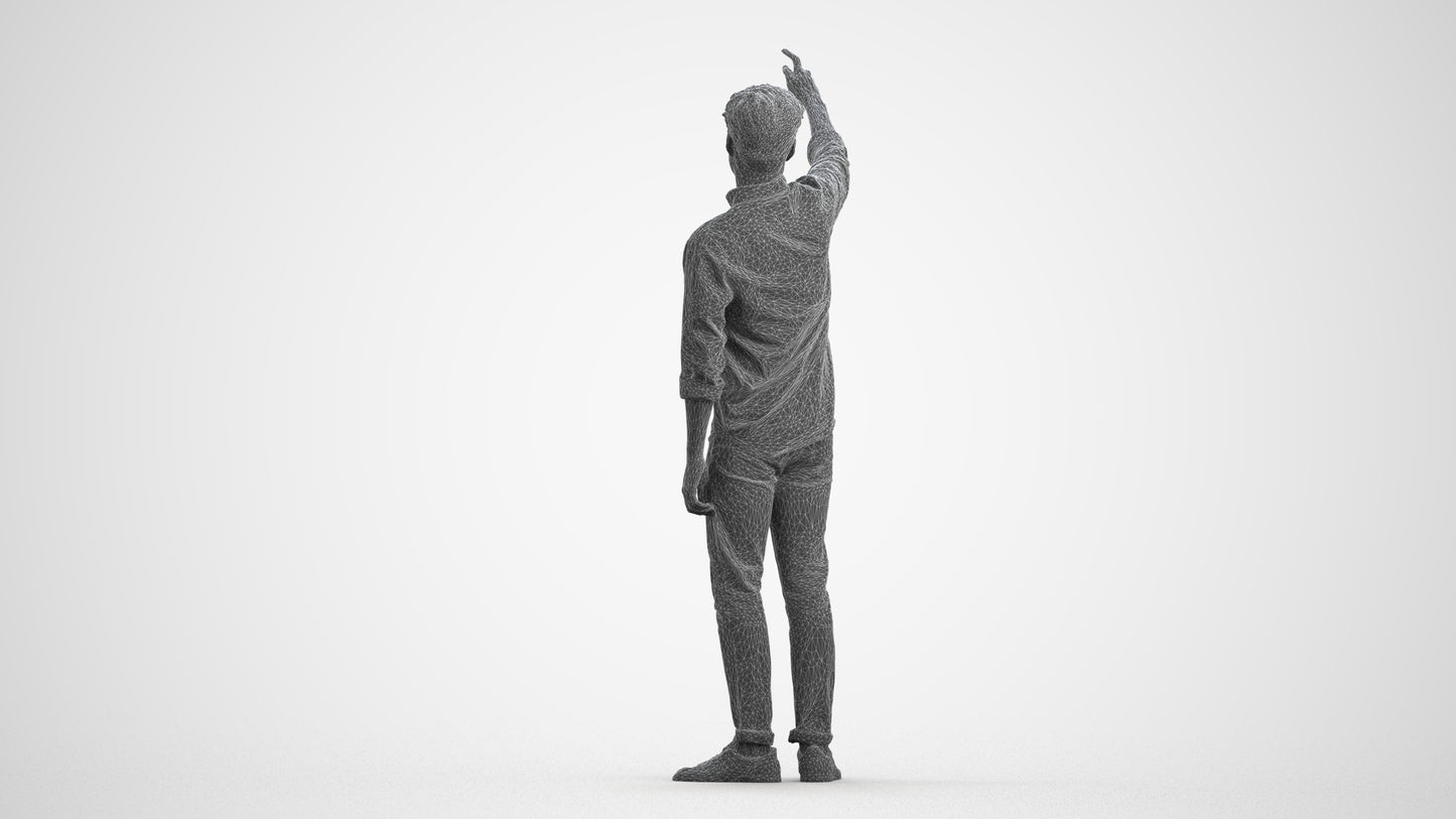 realistic 3D human man casual standing, archviz people FBX OBJ for Blender, wireframe front view