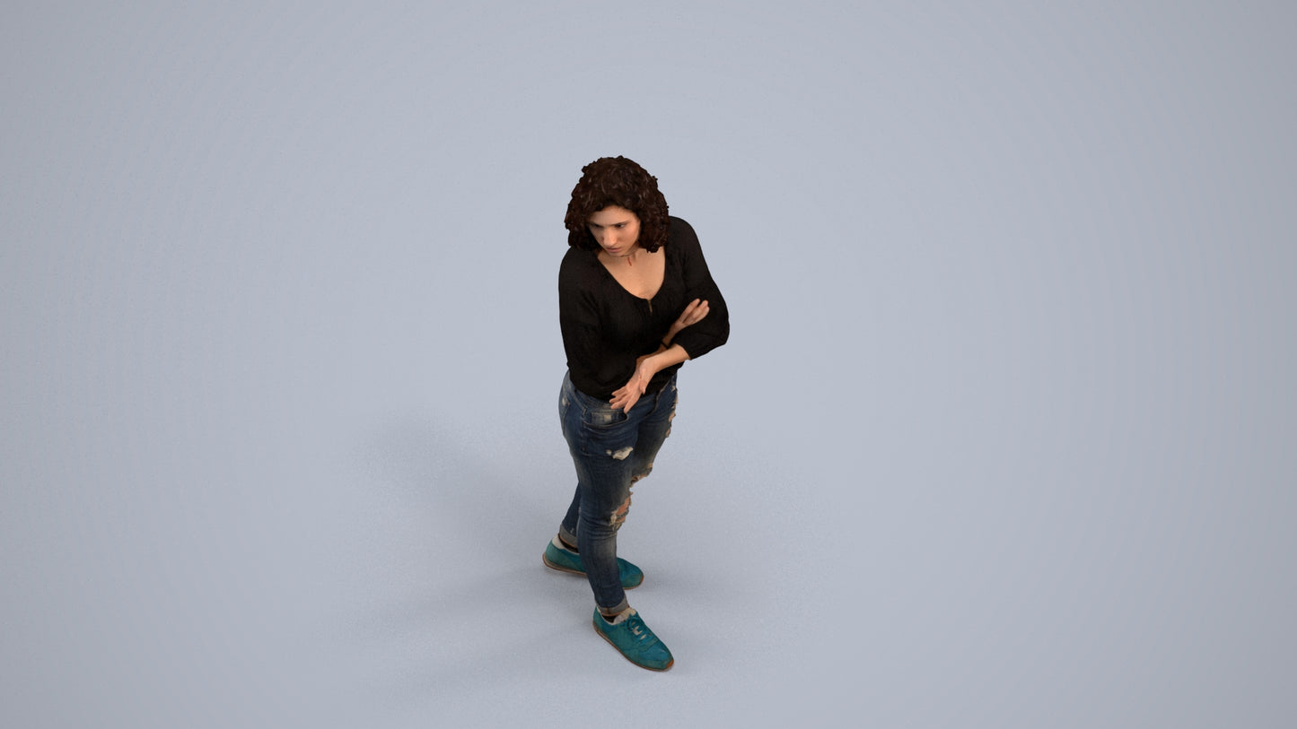 3D people model woman casual walking, scanned human for 3ds Max rendering, back view render
