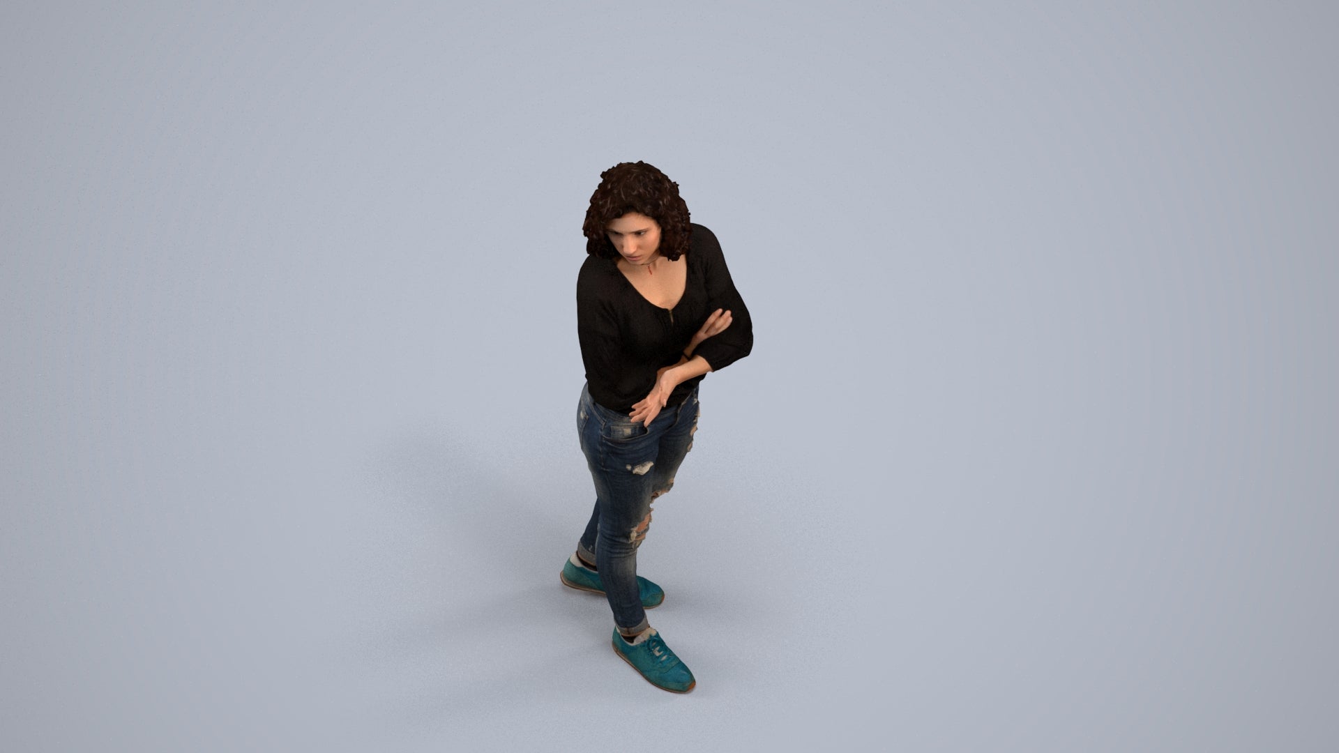 3D people model woman casual walking, scanned human for 3ds Max rendering, back view render