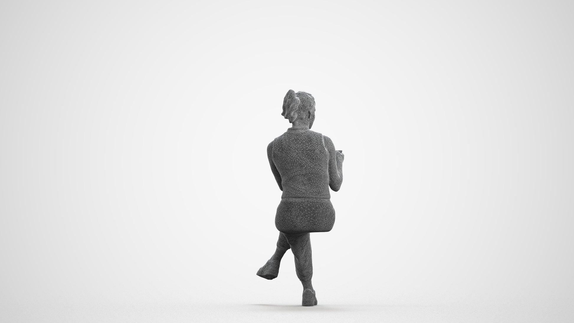 photogrammetry 3D woman casual sitting, realistic human model archviz FBX, wireframe front view
