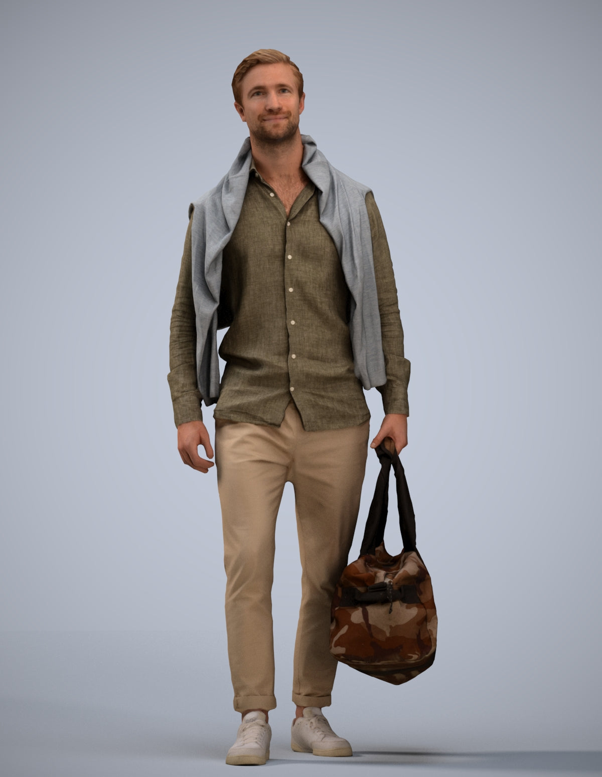 realistic 3D man casual walking, scanned archviz people for Blender and 3ds Max