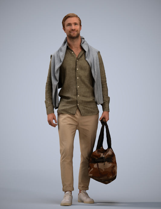 realistic 3D man casual walking, scanned archviz people for Blender and 3ds Max