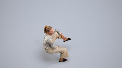 scanned 3D woman casual sitting, photogrammetry people for Enscape and V-Ray, back view render
