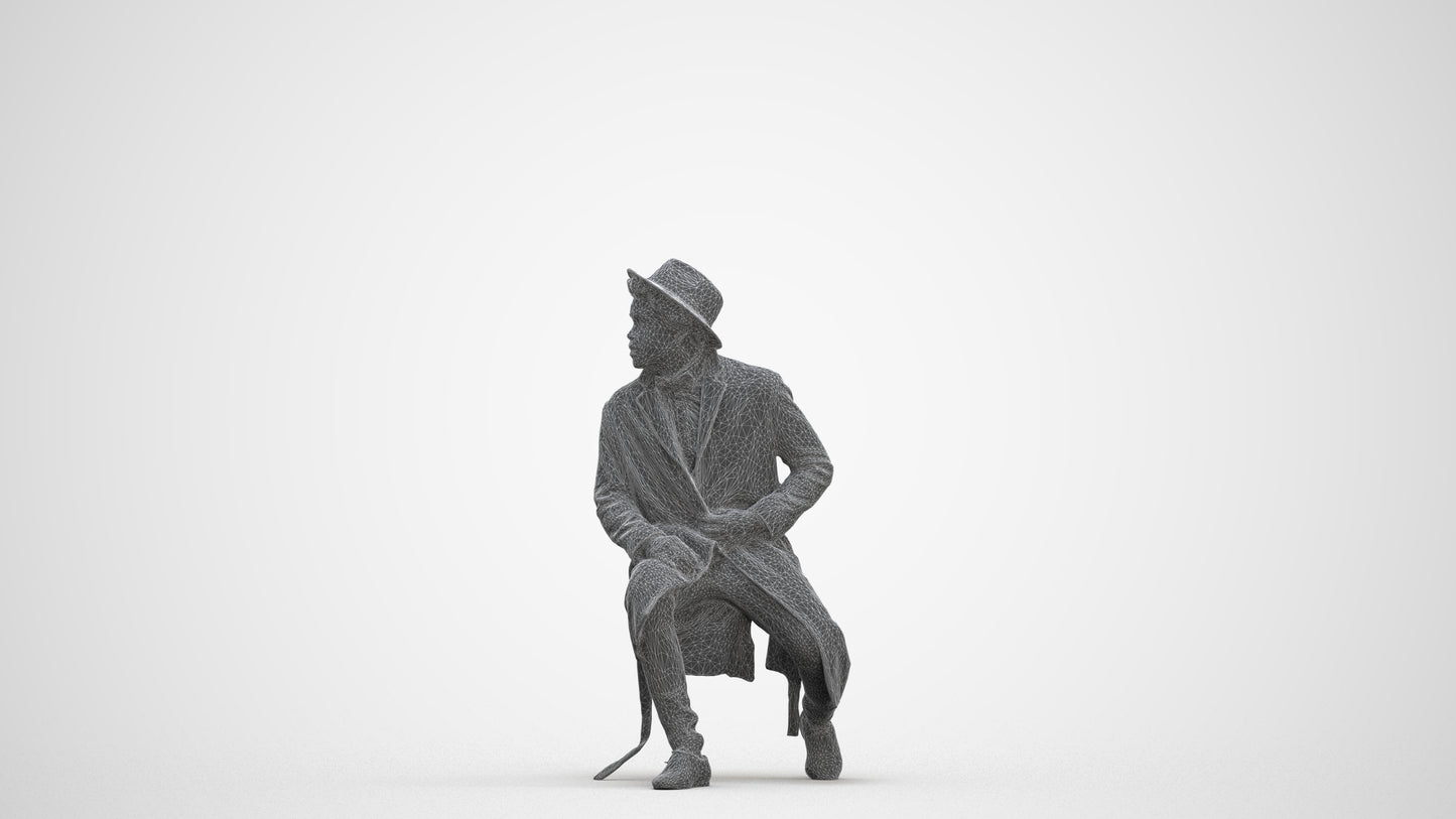 realistic 3D man formal sitting, scanned archviz people for Blender and 3ds Max, three-quarter front view render