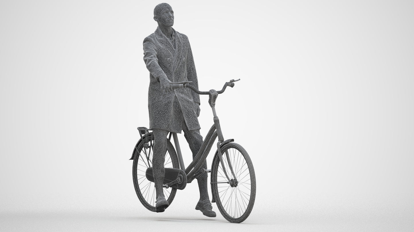 3D people model man business cycling, scanned human for 3ds Max rendering, three-quarter front view render