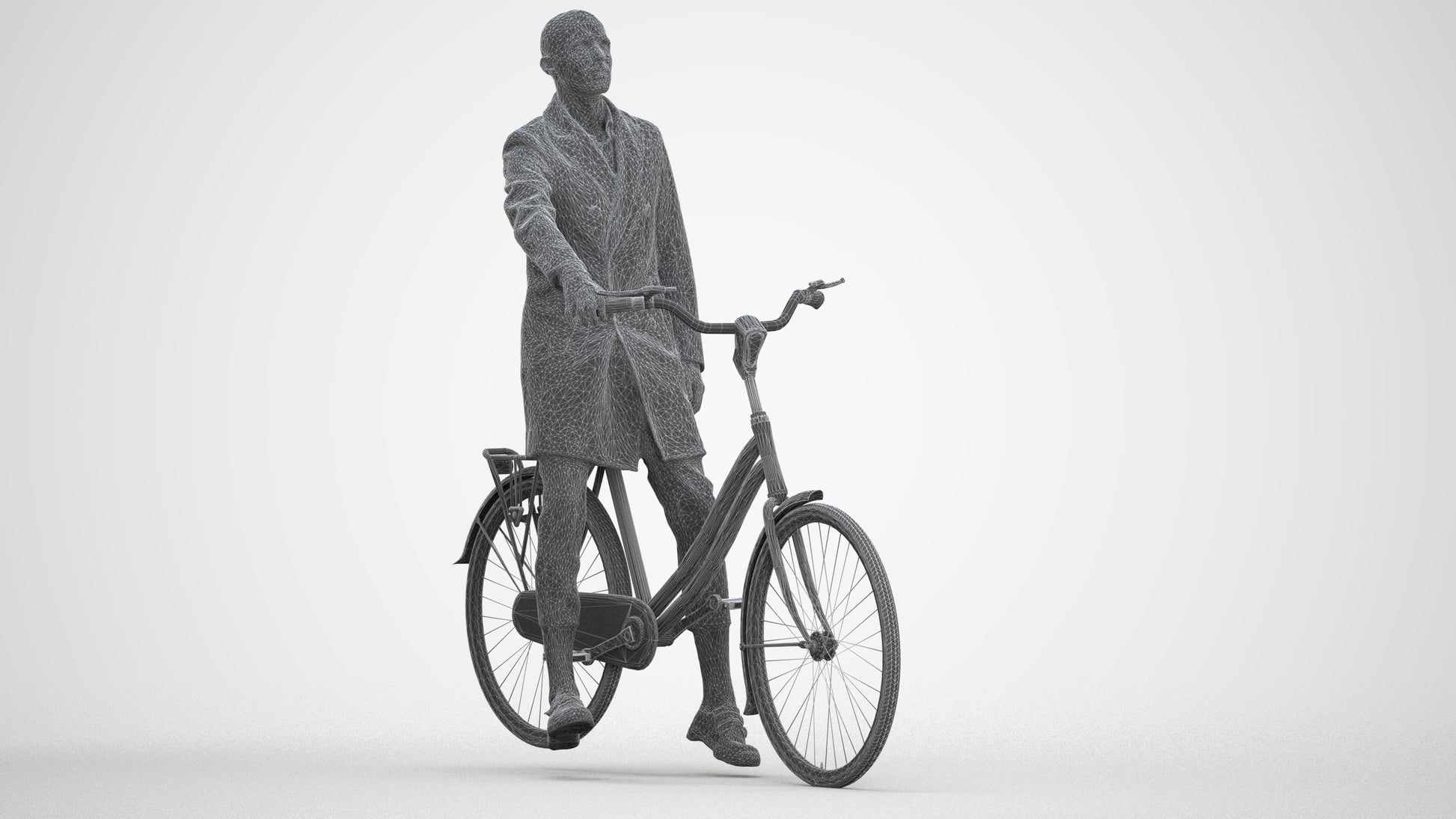 3D people model man business cycling, scanned human for 3ds Max rendering, three-quarter front view render