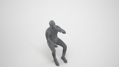 realistic 3D man casual sitting, scanned archviz people for Blender and 3ds Max, wireframe three-quarter view