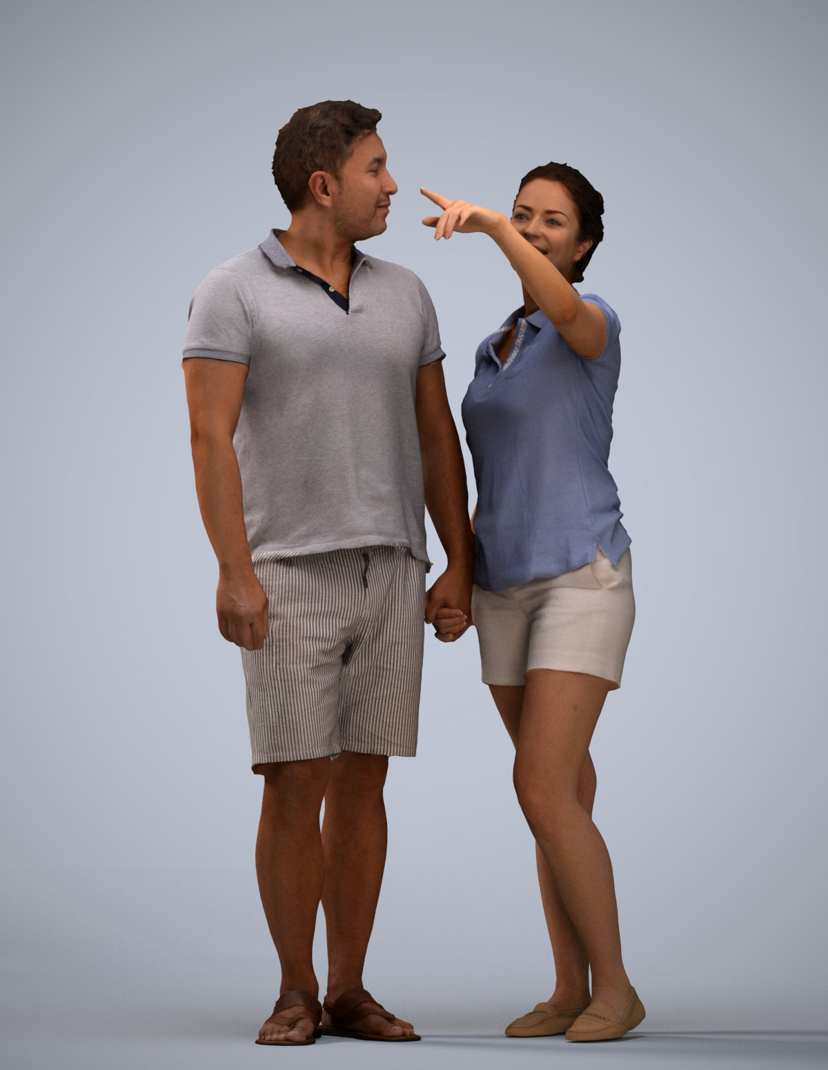 scanned 3D woman casual couple, photogrammetry people for Enscape and V-Ray