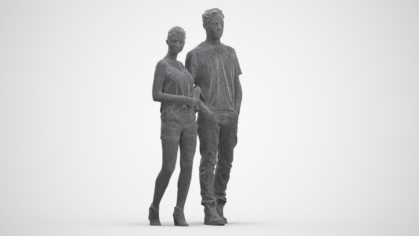 3D people model woman casual couple, scanned human for 3ds Max rendering, three-quarter front view render