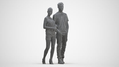 3D people model woman casual couple, scanned human for 3ds Max rendering, three-quarter front view render