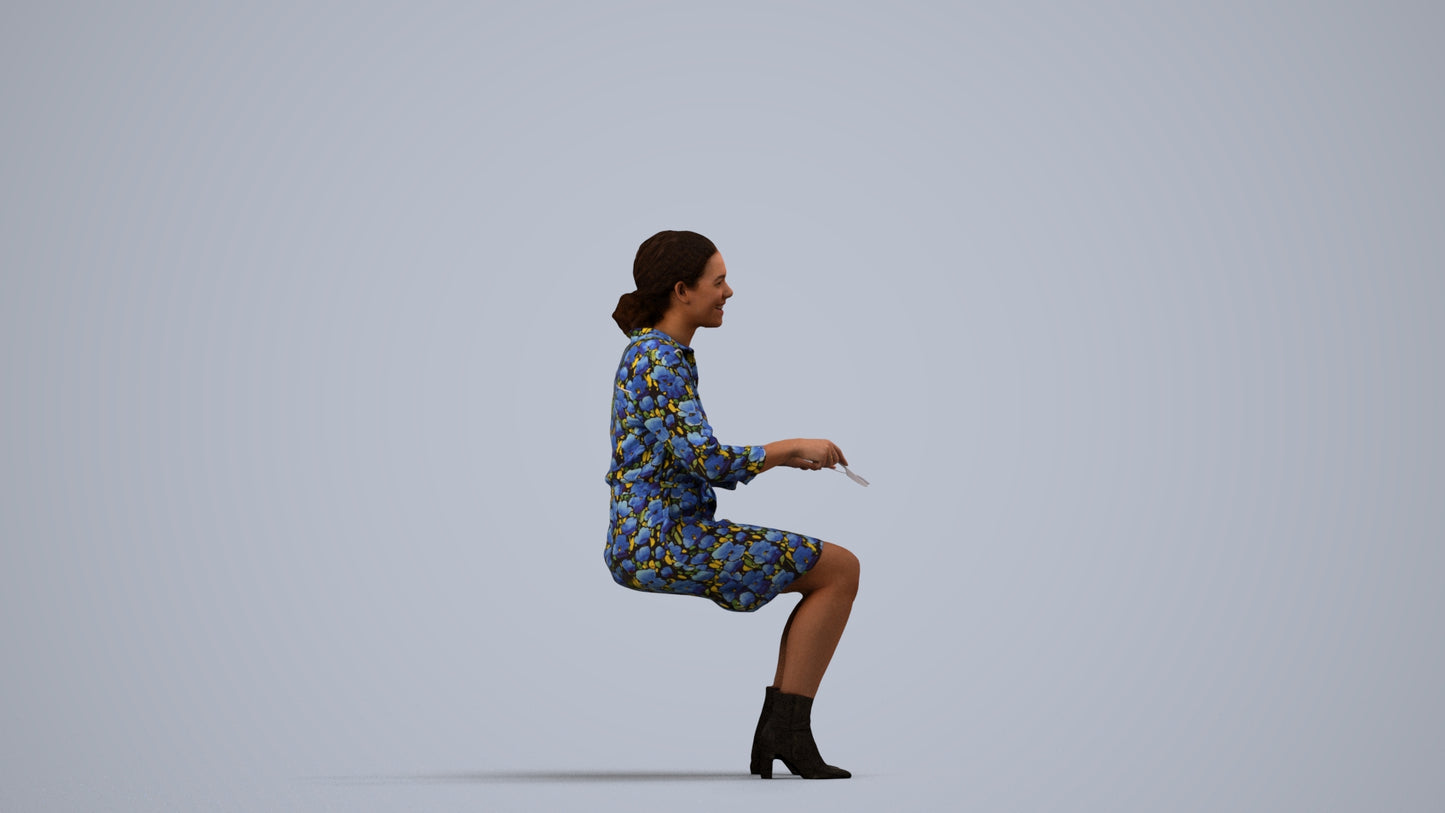 photogrammetry 3D woman casual business, realistic human model archviz FBX, side view render
