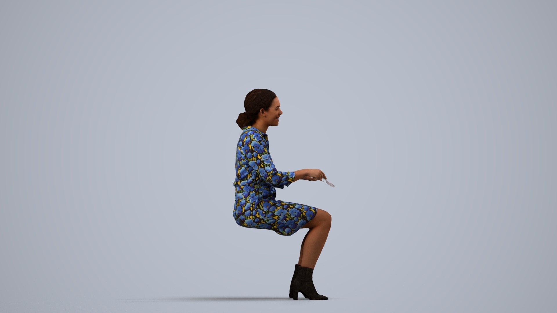 photogrammetry 3D woman casual business, realistic human model archviz FBX, side view render