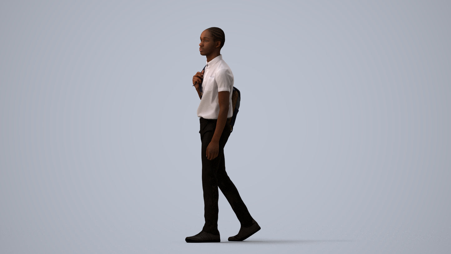 scanned 3D boy kids, photogrammetry people for Enscape and V-Ray, three-quarter view render