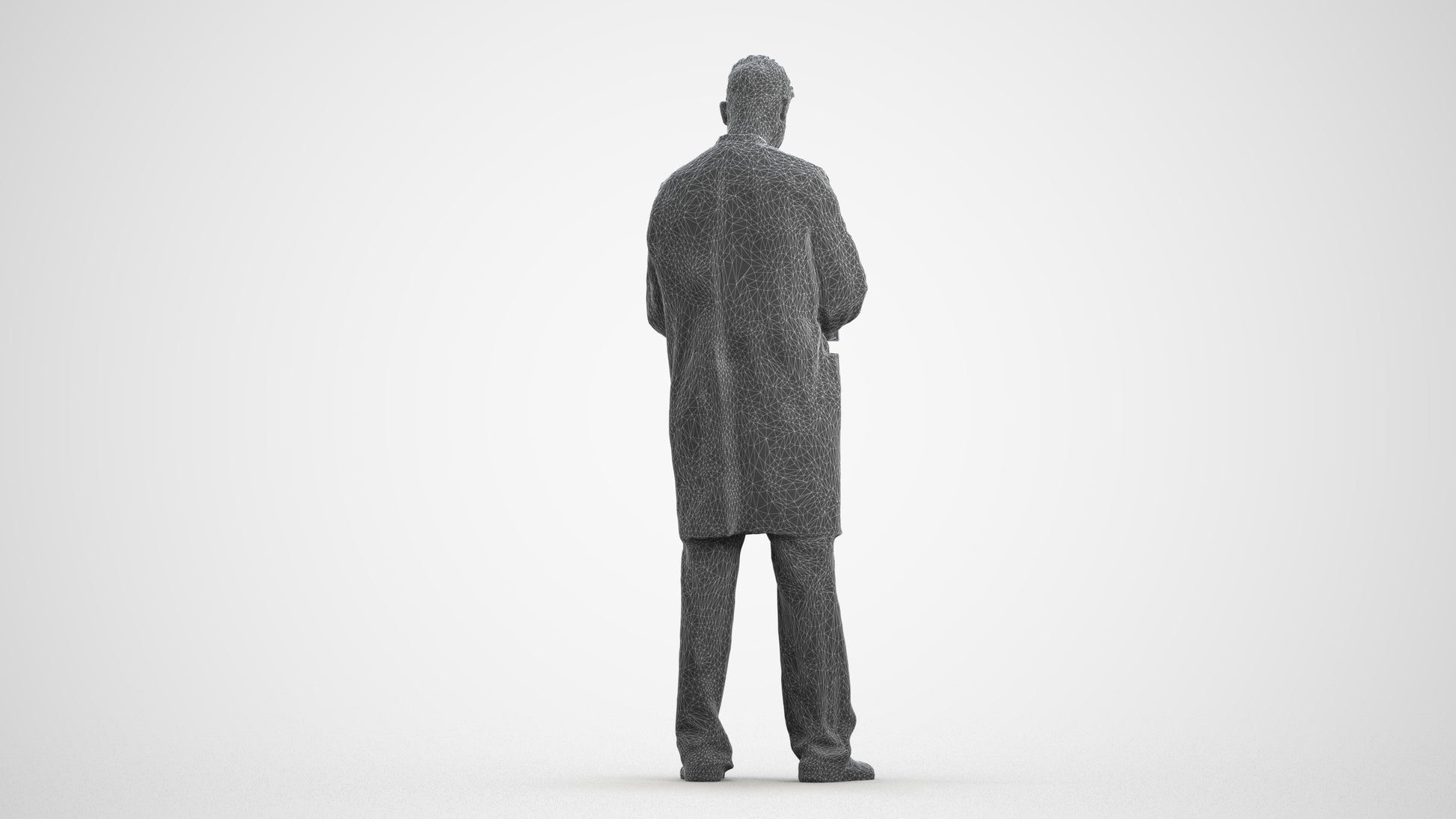 3D people model man medical, scanned human for 3ds Max rendering, wireframe front view