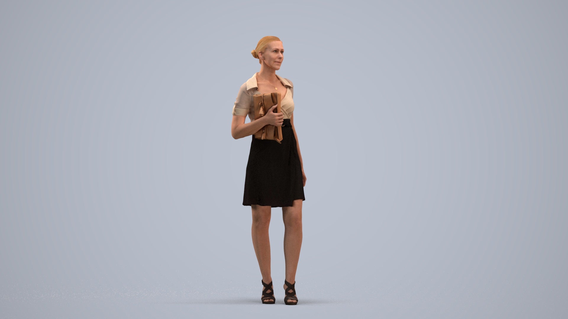 realistic 3D woman business standing, scanned archviz people for Blender and 3ds Max, standing pose render