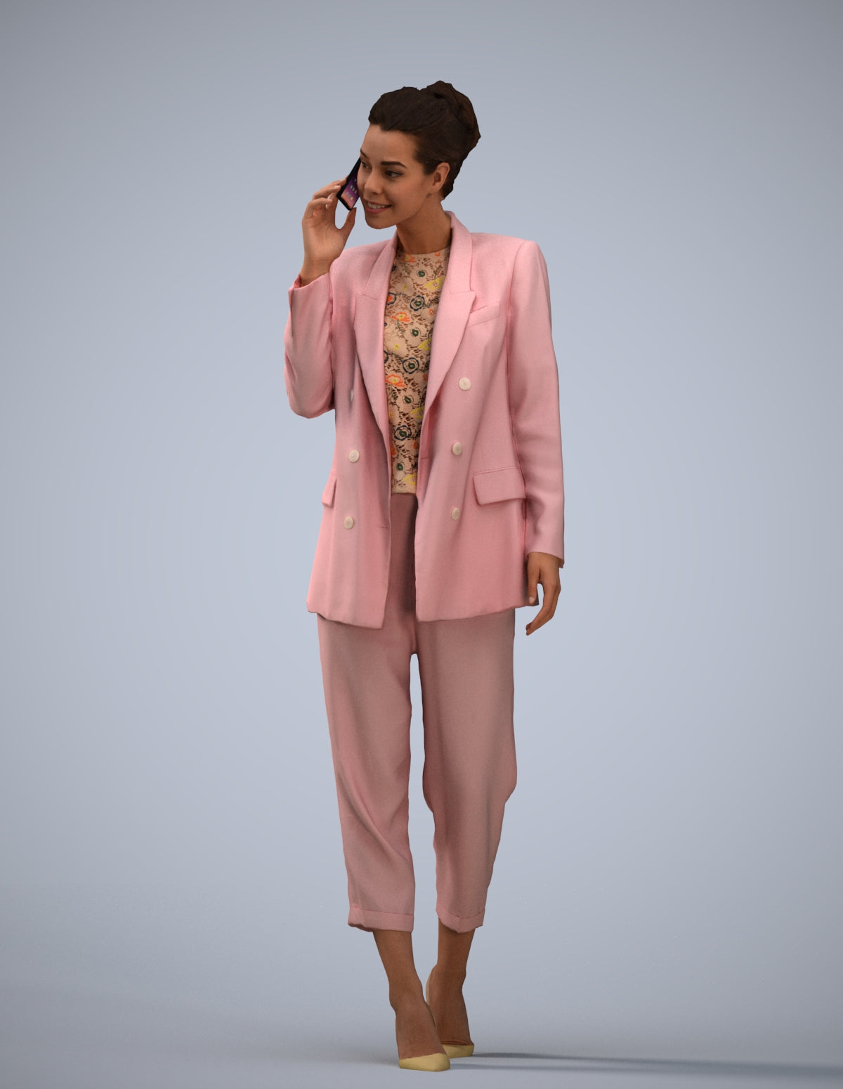 3D human model woman business walking, photogrammetry scanned person for archviz