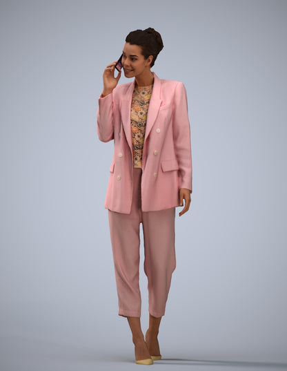 3D human model woman business walking, photogrammetry scanned person for archviz