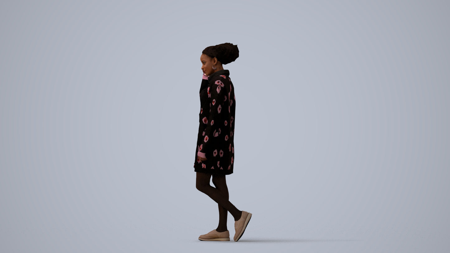 3D people model woman casual walking, scanned human for 3ds Max rendering, three-quarter view render
