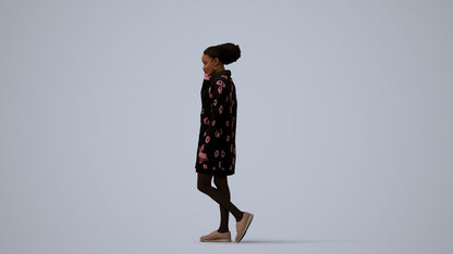 3D people model woman casual walking, scanned human for 3ds Max rendering, three-quarter view render
