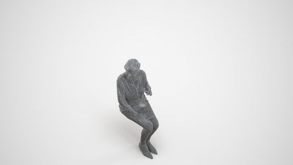 realistic 3D human senior woman casual sitting, archviz people FBX OBJ for Blender, wireframe three-quarter view