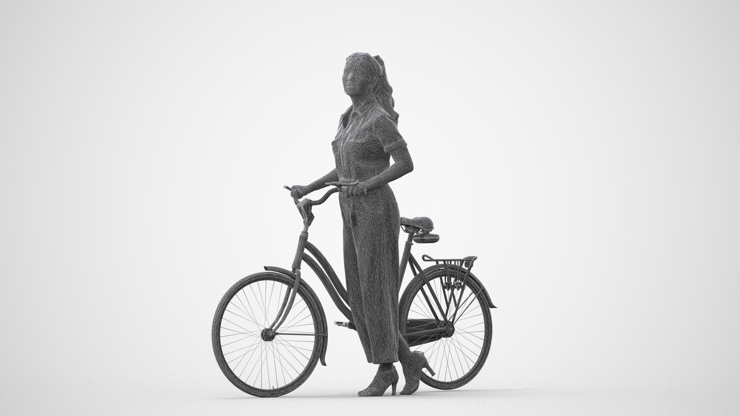 realistic 3D woman formal cycling, scanned archviz people for Blender and 3ds Max, square thumbnail