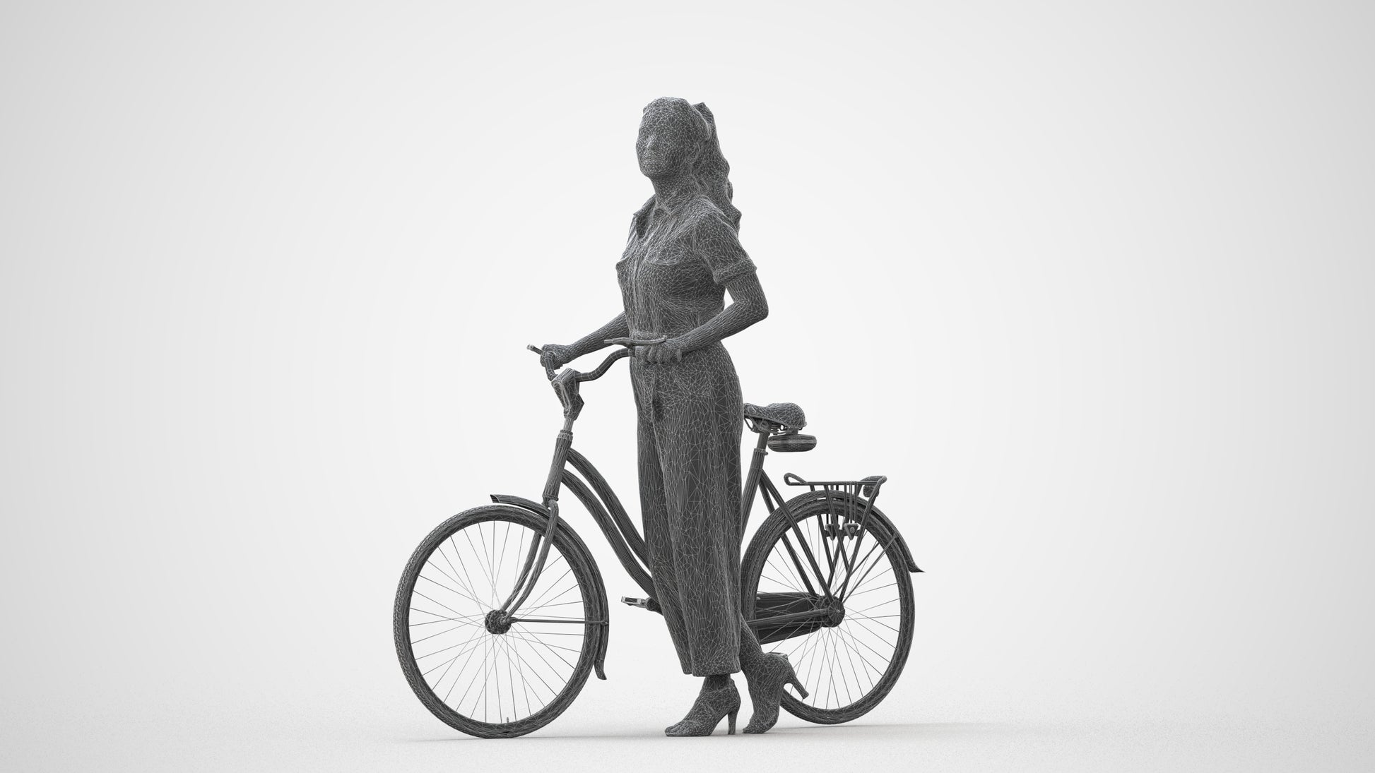realistic 3D woman formal cycling, scanned archviz people for Blender and 3ds Max, square thumbnail