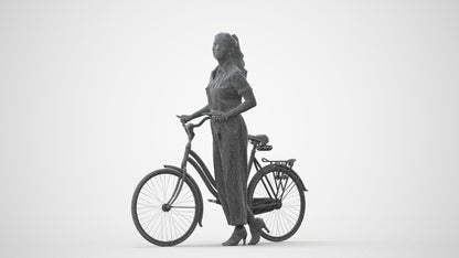 realistic 3D woman formal cycling, scanned archviz people for Blender and 3ds Max, square thumbnail