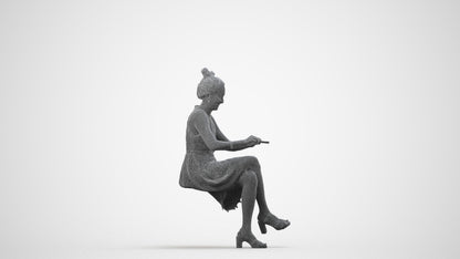 realistic 3D woman formal sitting, scanned archviz people for Blender and 3ds Max, wireframe side view