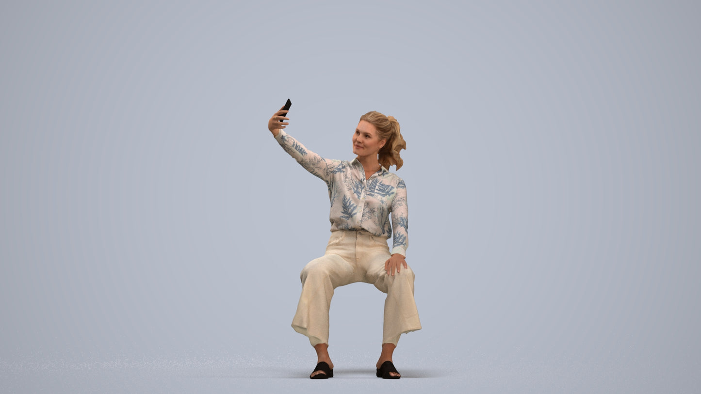 3D people model woman casual sitting, scanned human for 3ds Max rendering, standing pose render