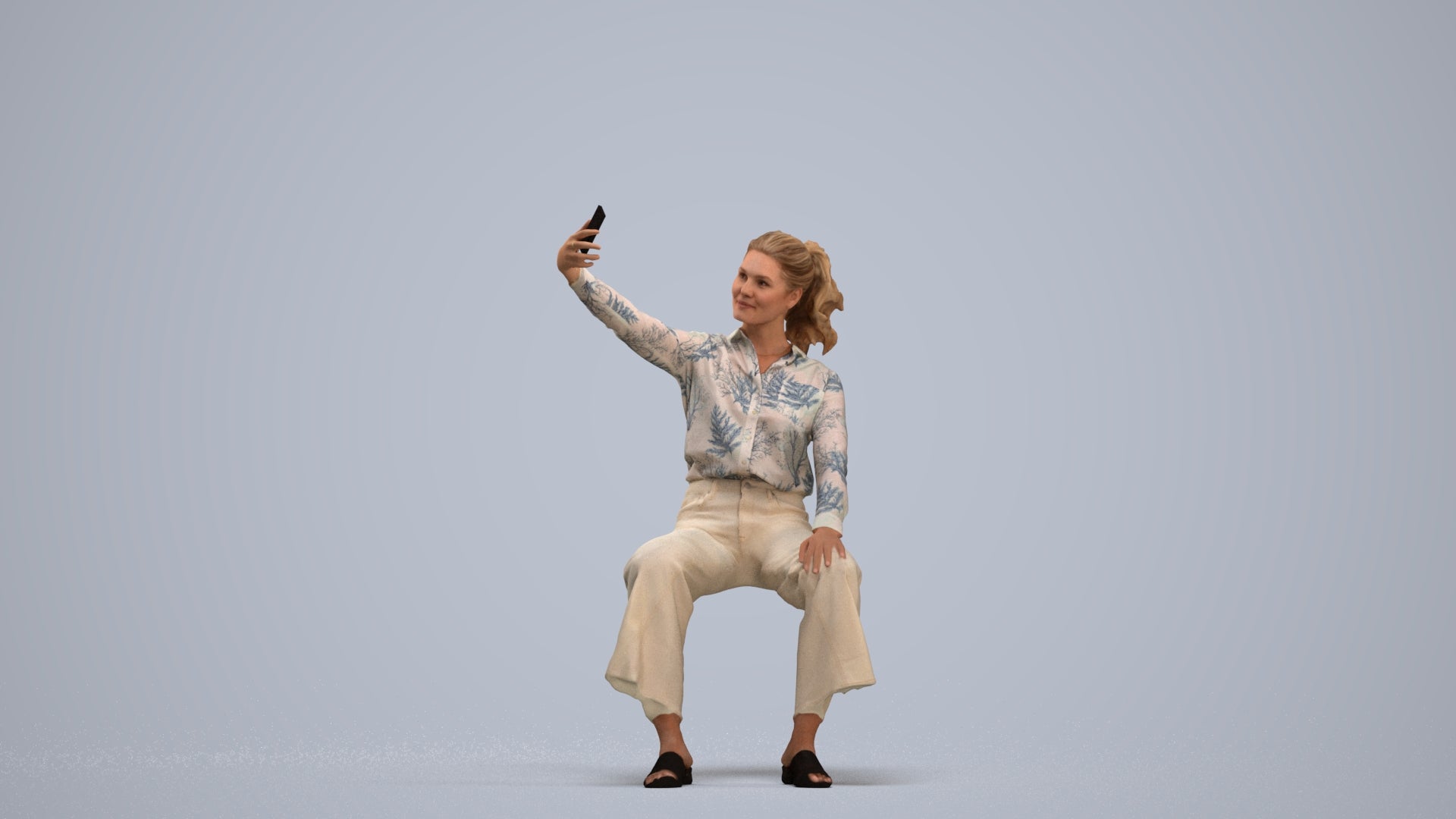 3D people model woman casual sitting, scanned human for 3ds Max rendering, standing pose render