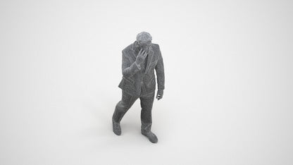 realistic 3D man business standing, scanned archviz people for Blender and 3ds Max, wireframe three-quarter view