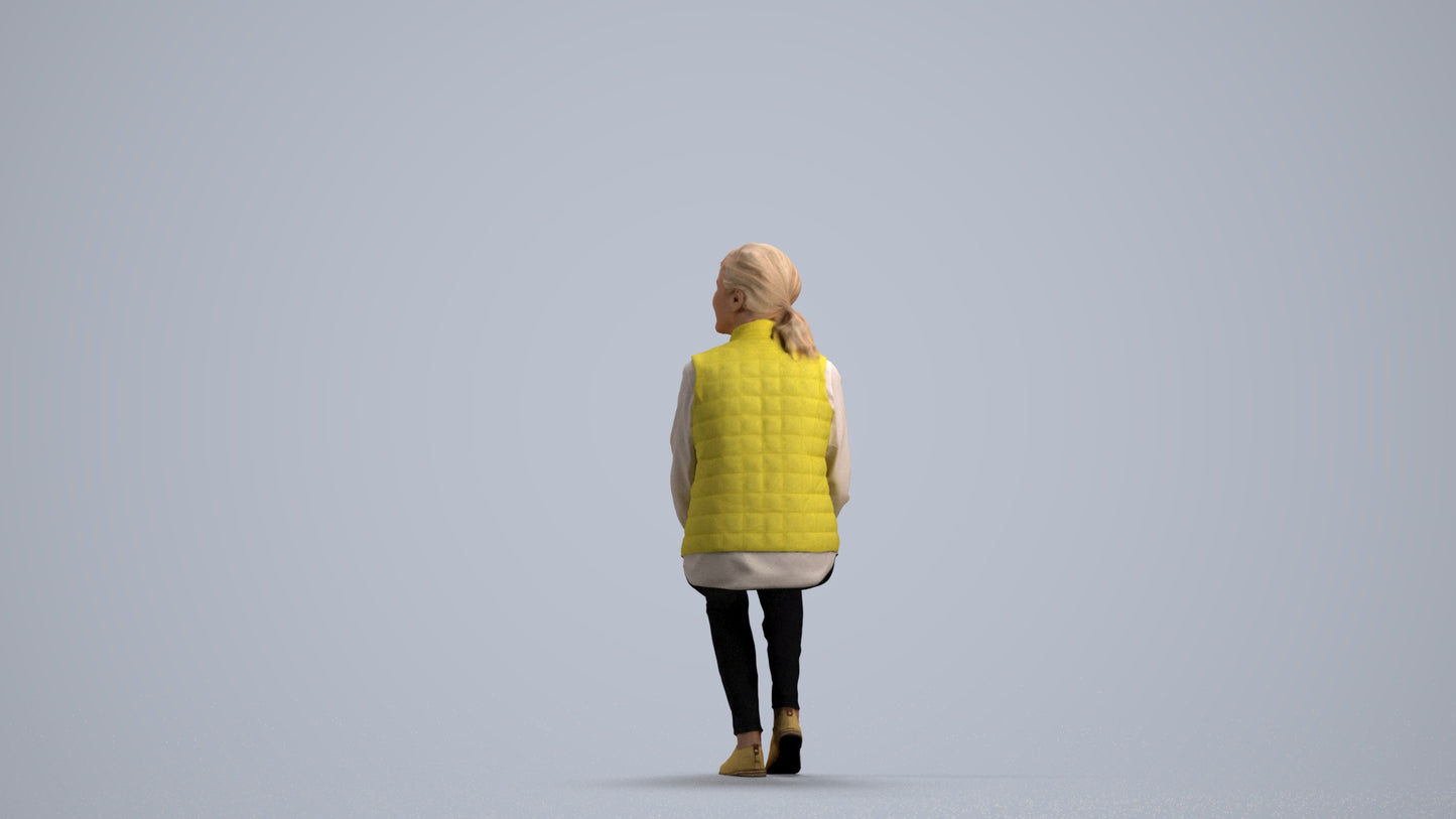 3D scanned senior woman sitting casual, photorealistic archviz people for Enscape and SketchUp, front view render