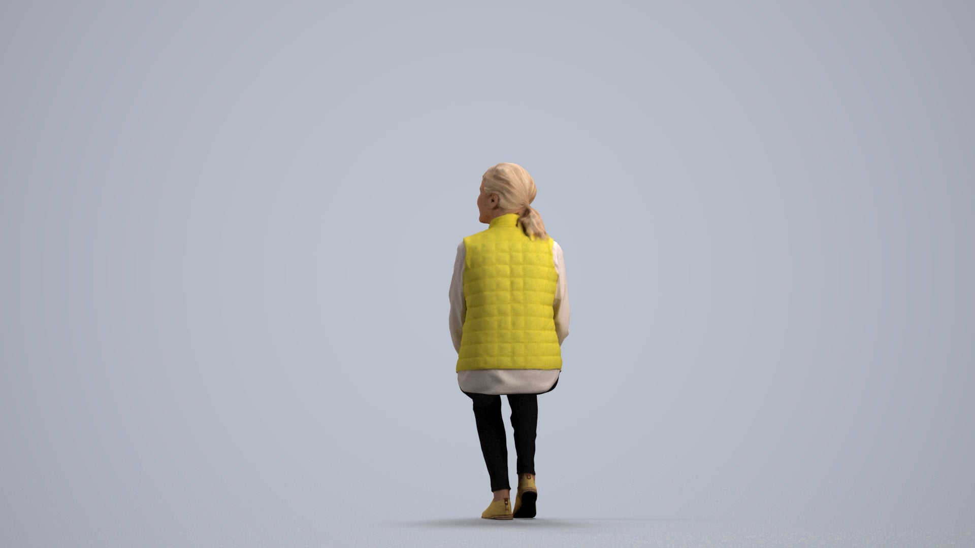 3D scanned senior woman sitting casual, photorealistic archviz people for Enscape and SketchUp, front view render