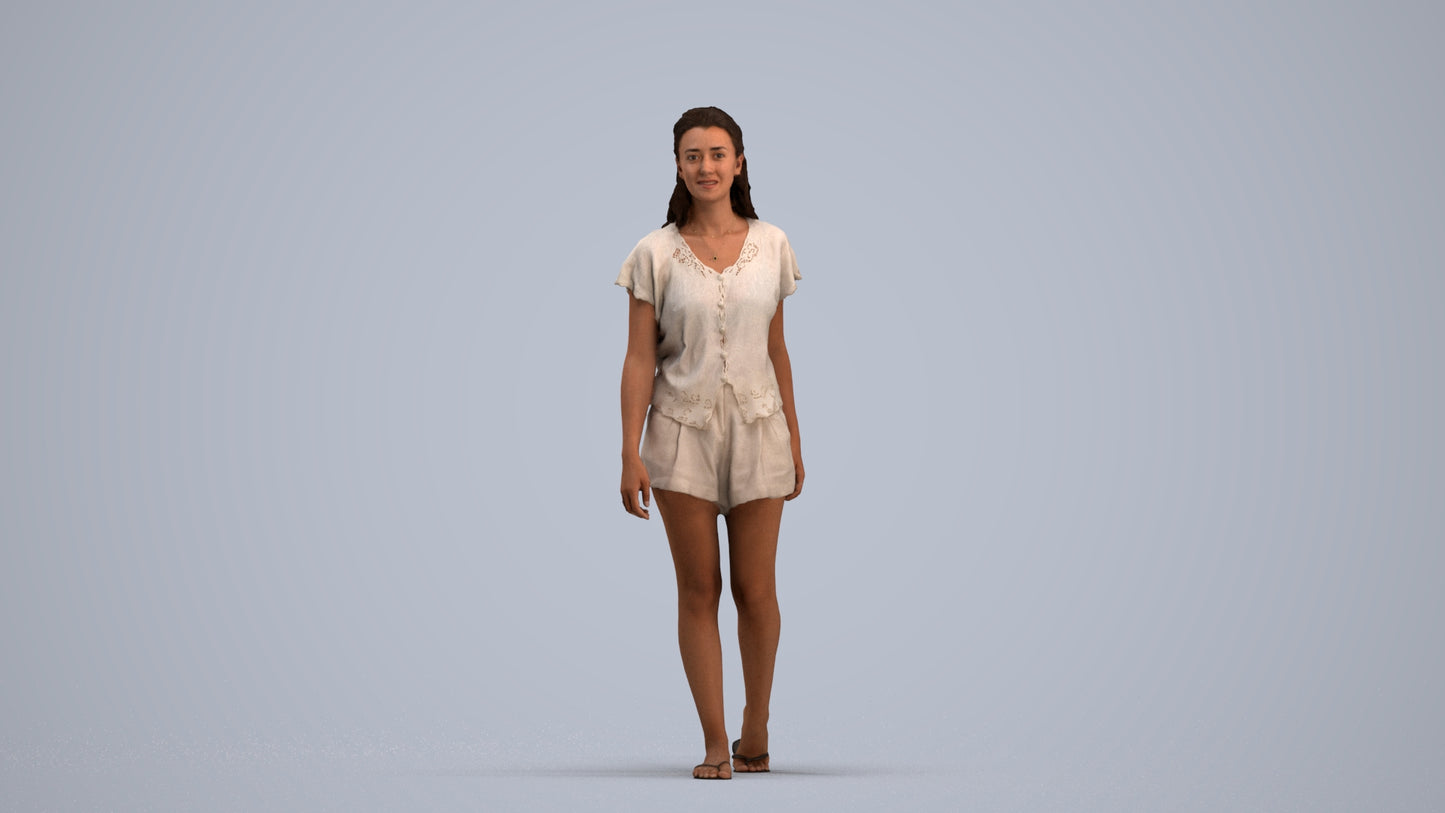 3D people model woman casual walking, scanned human for 3ds Max rendering, standing pose render