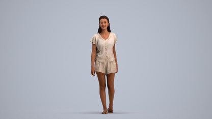3D people model woman casual walking, scanned human for 3ds Max rendering, standing pose render