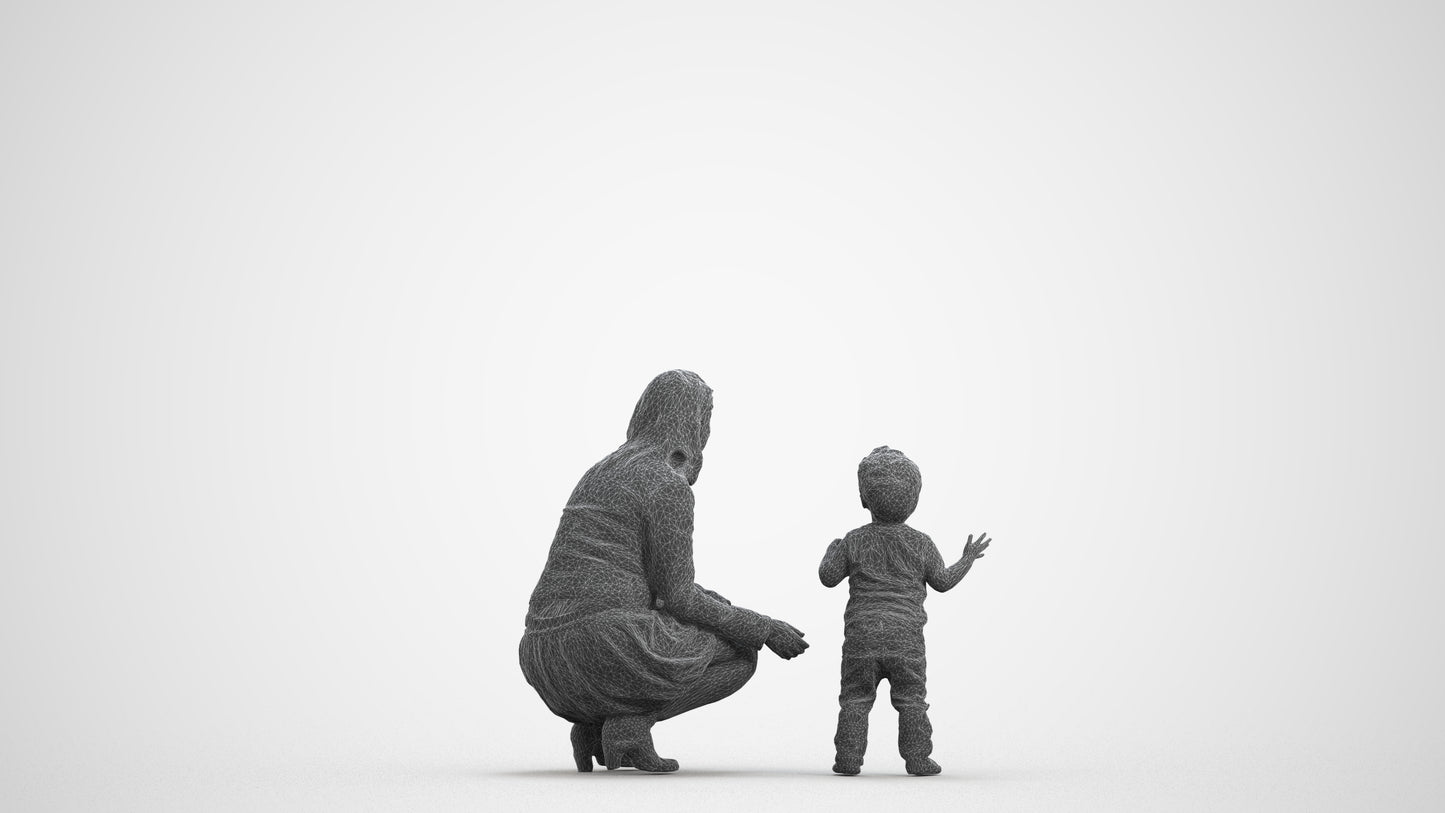 scanned 3D girl casual kids, photogrammetry people for Enscape and V-Ray, wireframe front view