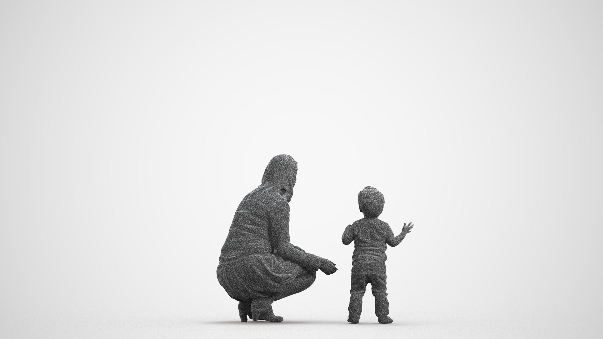 scanned 3D girl casual kids, photogrammetry people for Enscape and V-Ray, wireframe front view