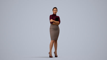 3D people model woman business standing, scanned human for 3ds Max rendering, side view render