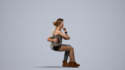3D human model woman casual couple, photogrammetry scanned person for archviz, side view render