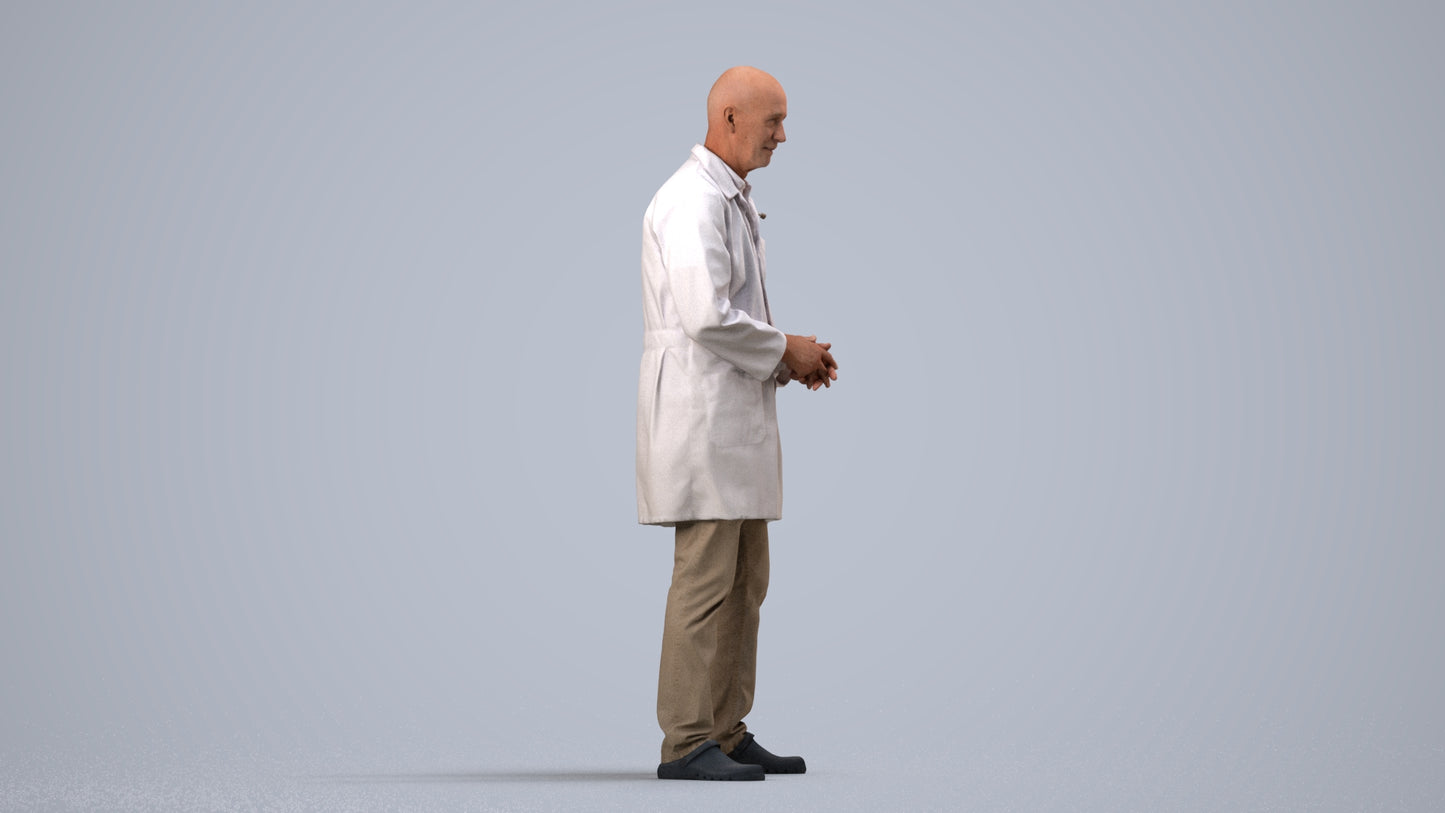 3D scanned senior man medical, photorealistic archviz people for Enscape and SketchUp, side view render