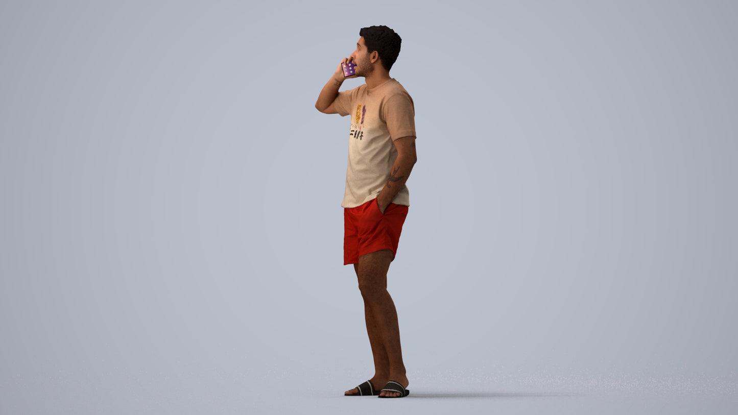 3D people model man casual standing, scanned human for 3ds Max rendering, three-quarter view render