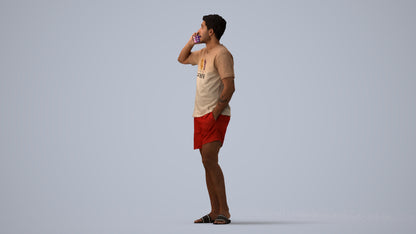 3D people model man casual standing, scanned human for 3ds Max rendering, three-quarter view render
