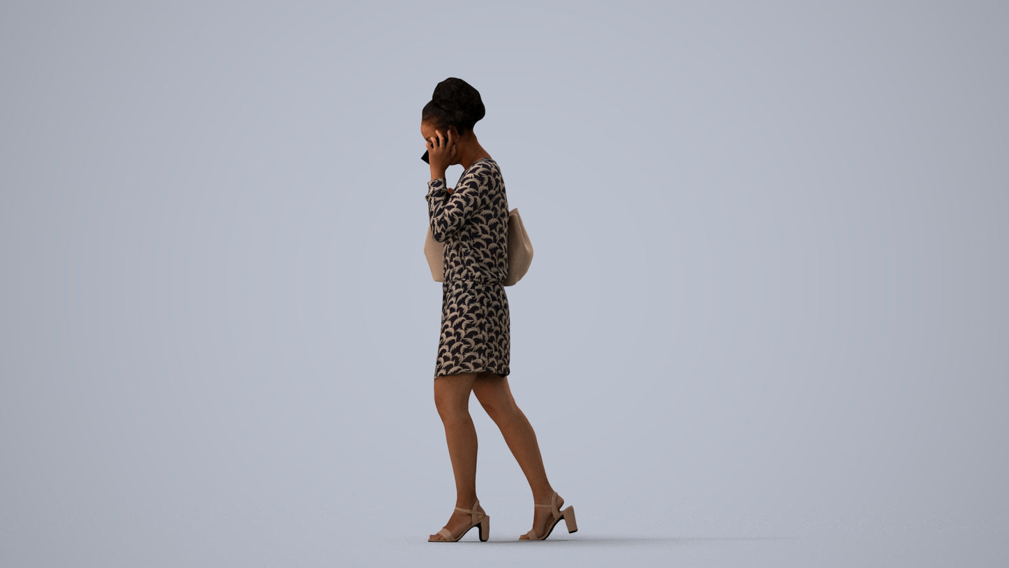 3D people model woman casual walking, scanned human for 3ds Max rendering, three-quarter view render