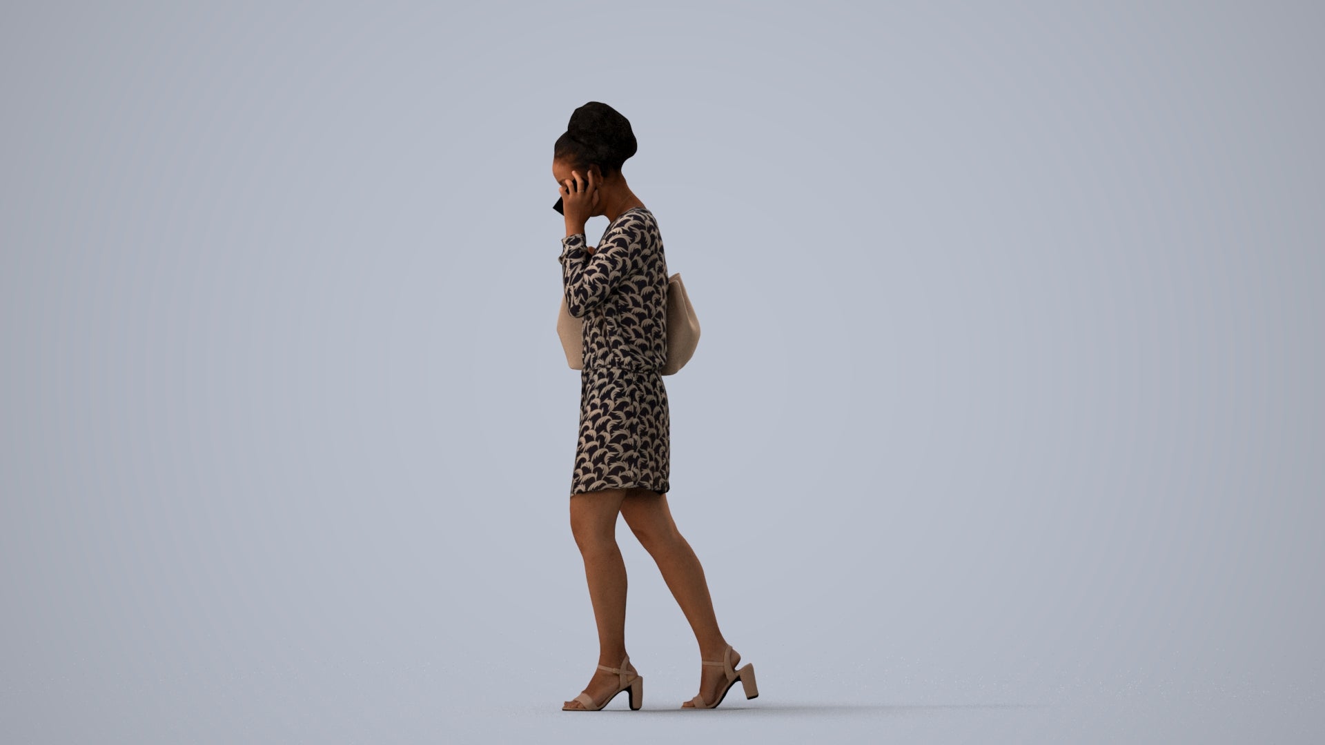 3D people model woman casual walking, scanned human for 3ds Max rendering, three-quarter view render