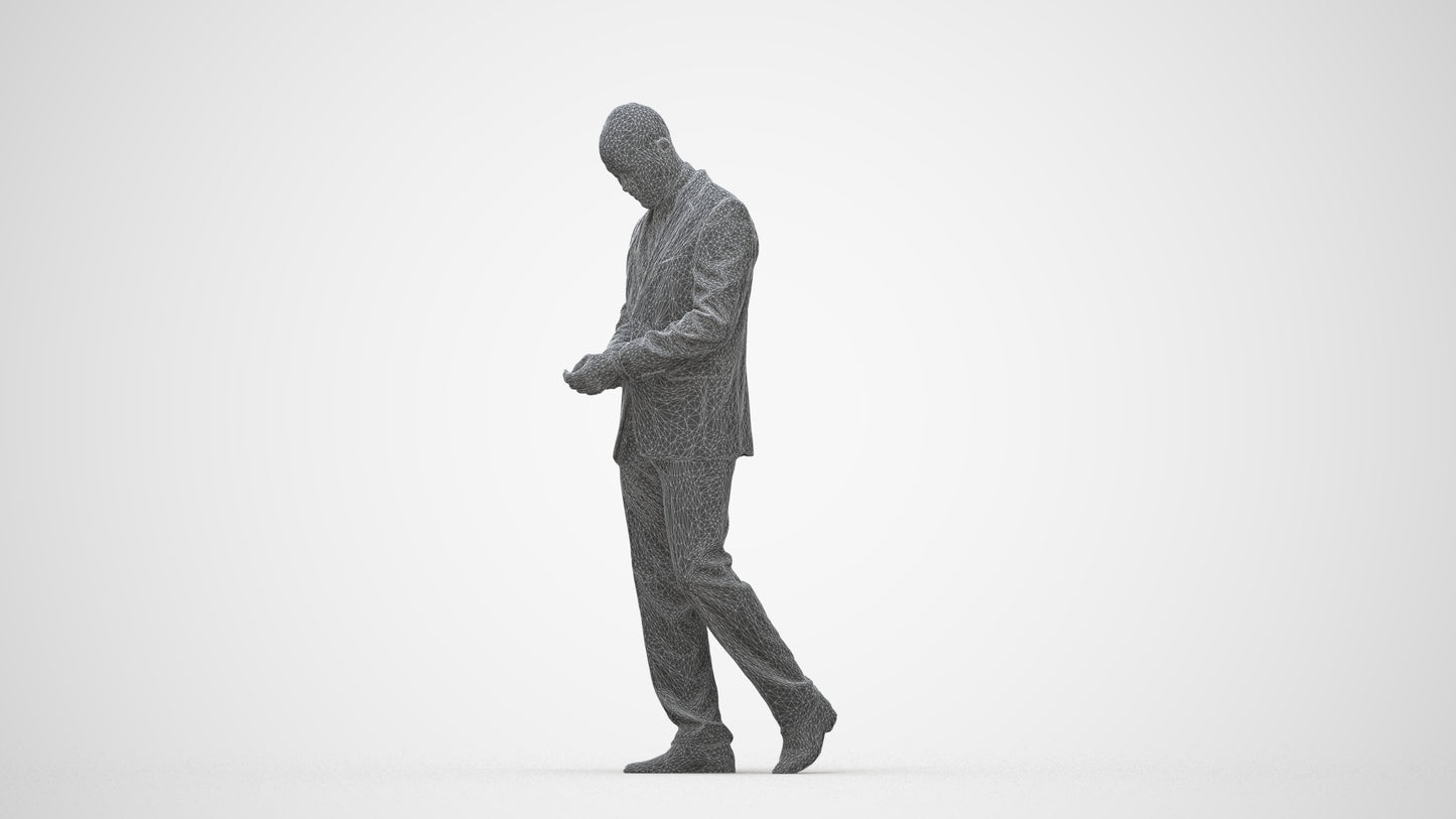 realistic 3D people man business, render-ready for V-Ray and Corona, FBX OBJ, wireframe back view