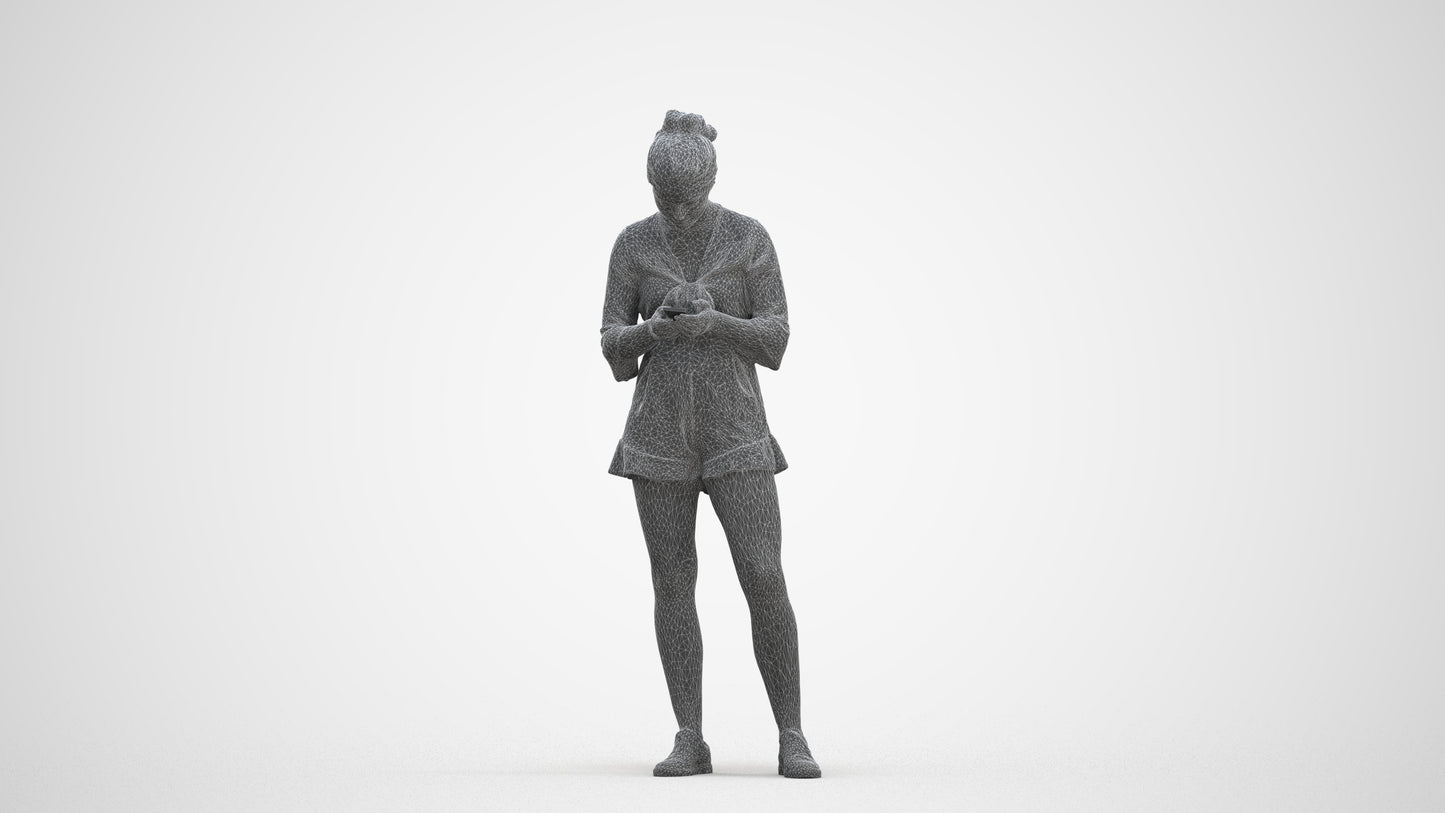 realistic 3D human girl casual kids, archviz people FBX OBJ for Blender, three-quarter front view render